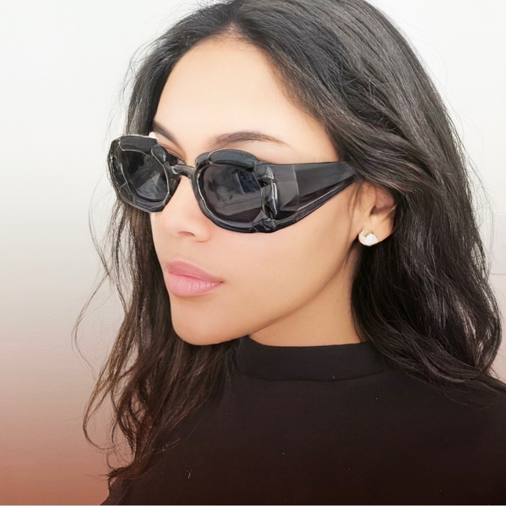 Kerrie Black Acetate Rectangle Sunglasses